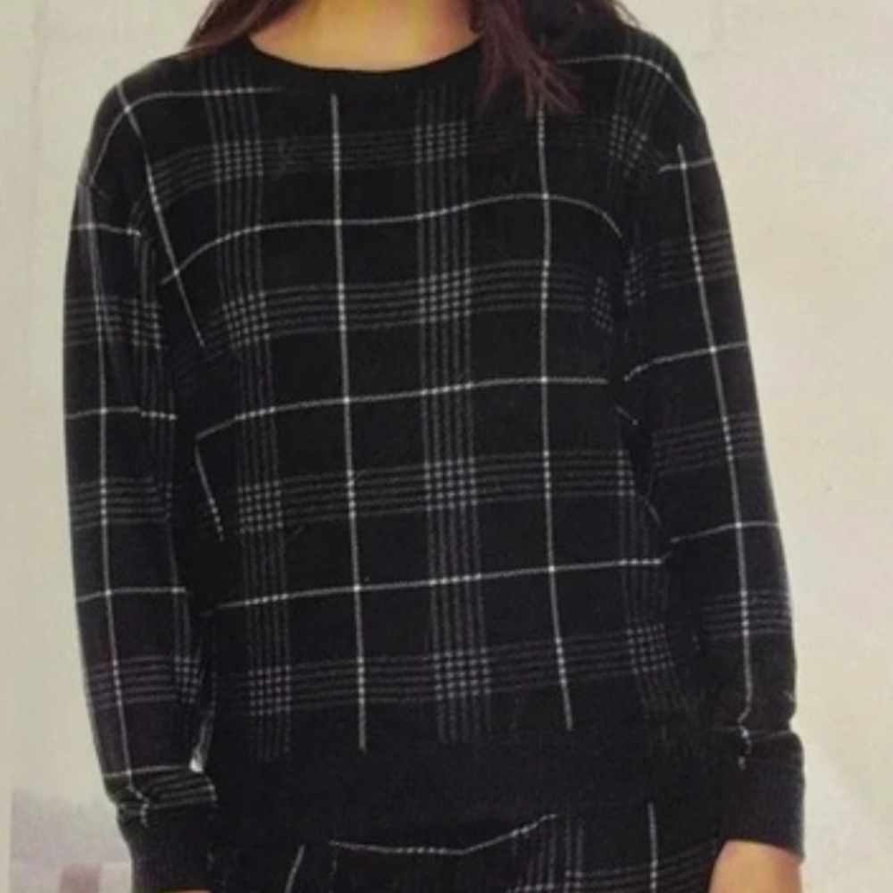 Honeydew Black Plaid Soft Cozy Long Sleeve Sweater Top XL